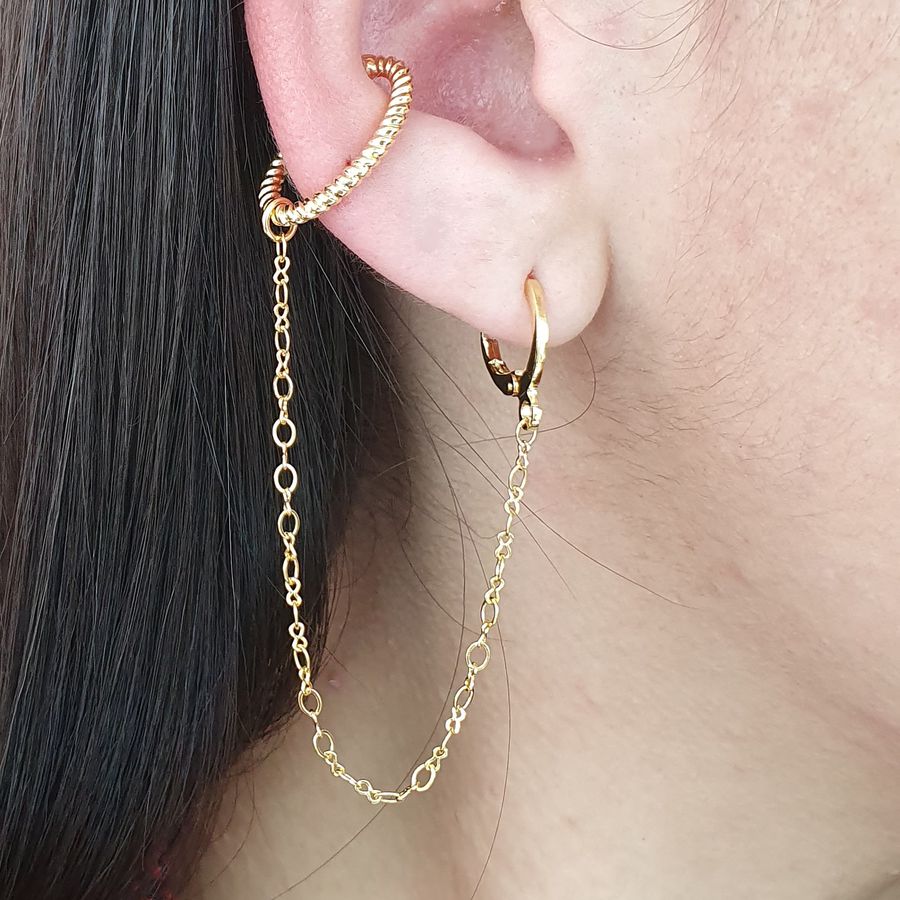 Piercing Fake Folheado Dourado Corrente 