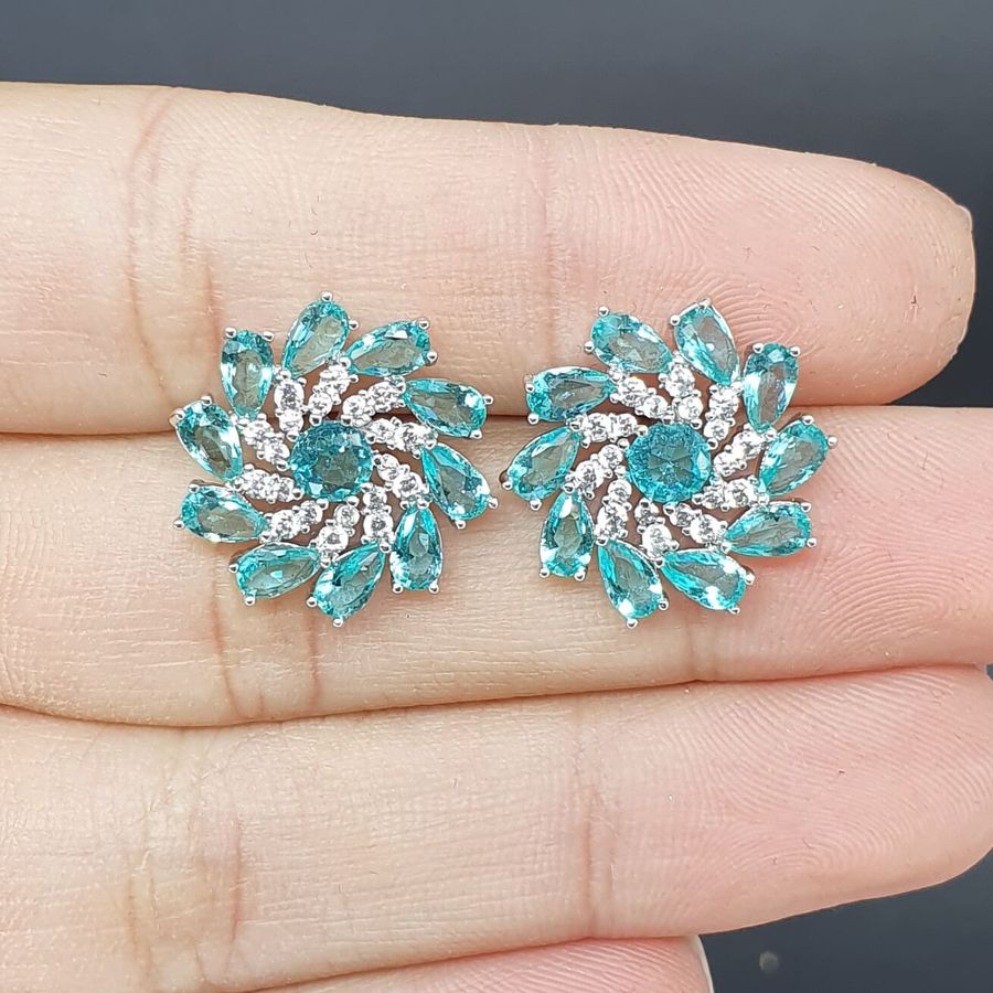 Brinco Semi Joia Matilde Ródio Azul Cristal 