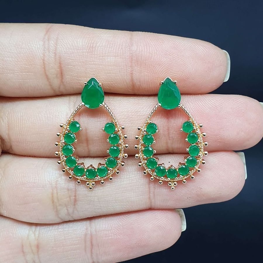 Brinco Semi Joia Cecilia Ouro Verde 