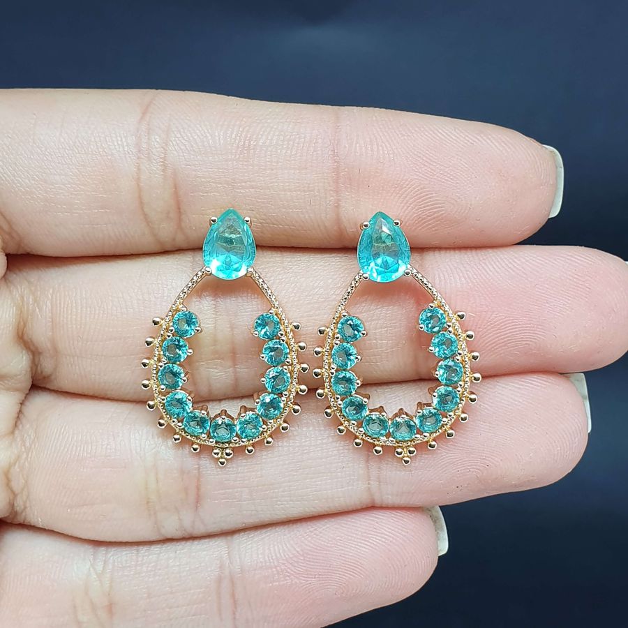 Brinco Semi Joia Cecilia Ouro Azul 