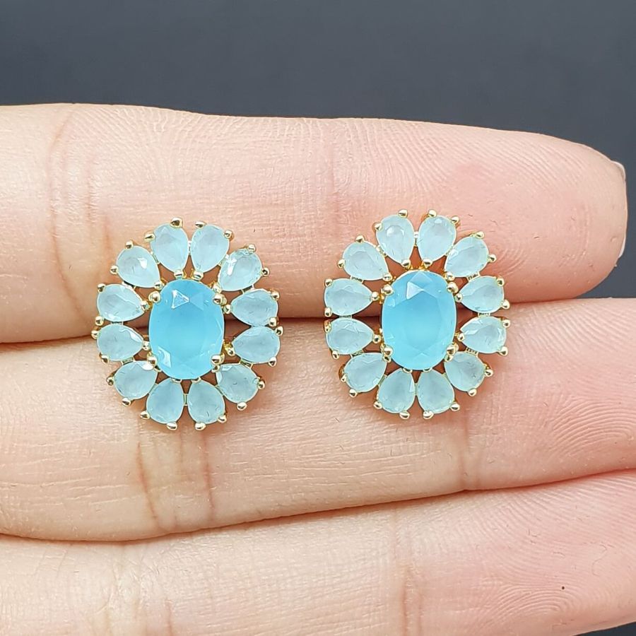Brinco Semi Joia Daisy Ouro Azul 