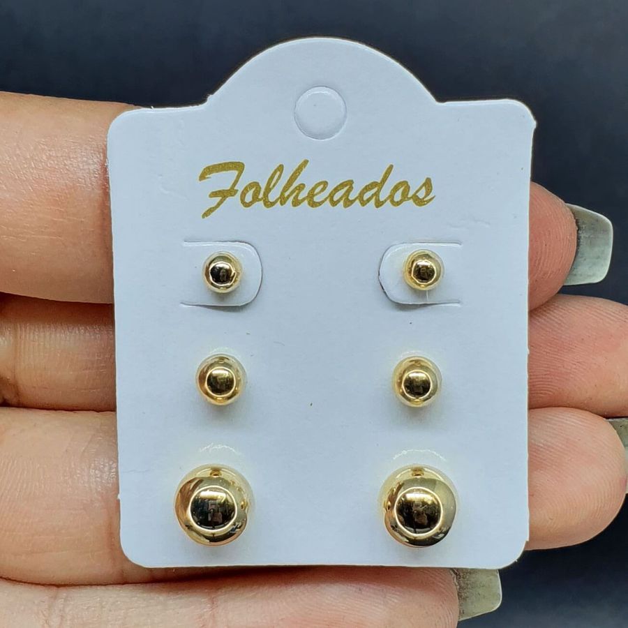 Kit De Brincos Folheados Dourado Esferas