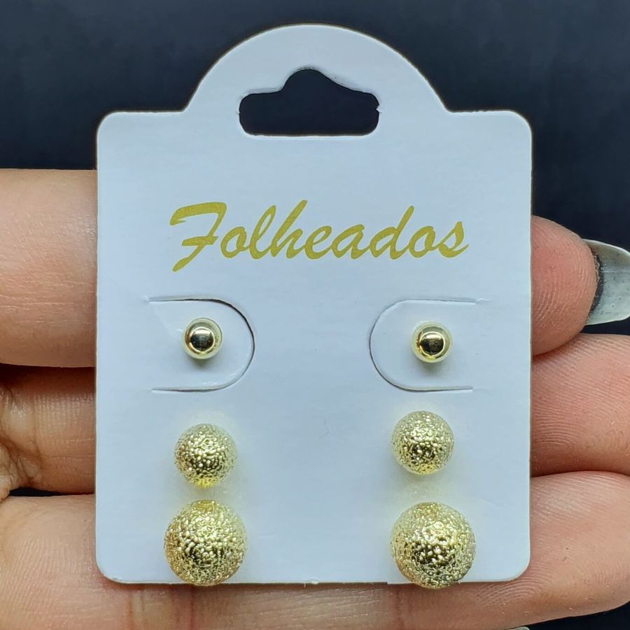 Kit De Brincos Folheados Dourado Esferas 