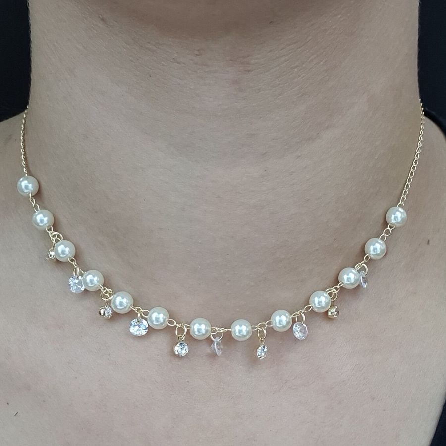 Colar Folheado A Ouro 18K Pérolas 