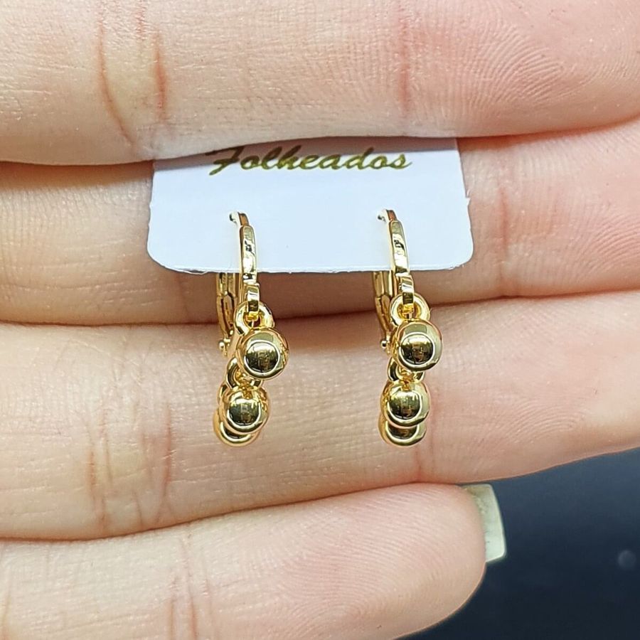 Mini Argola Folheada Dourada Esferas 