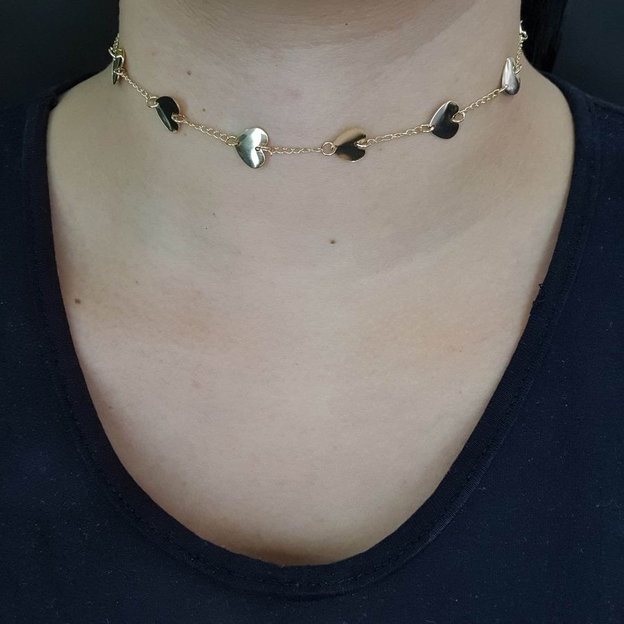 Colar Choker Folheado Dourado Coração 