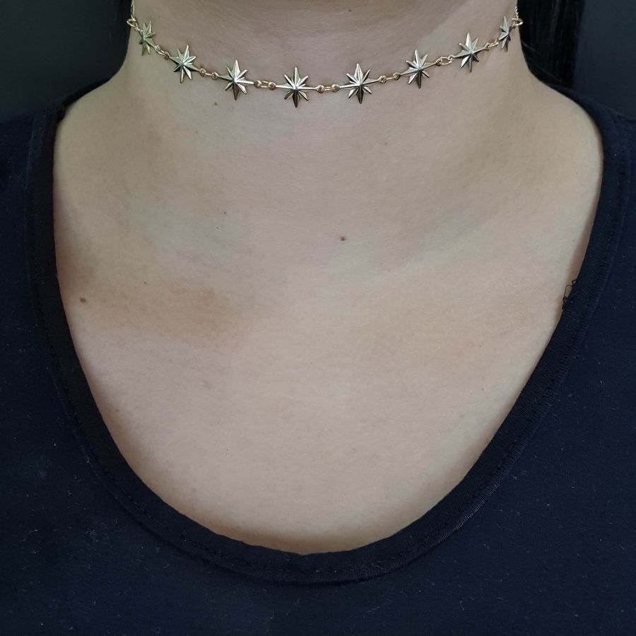 Colar Choker Folheado Dourado Estrela 