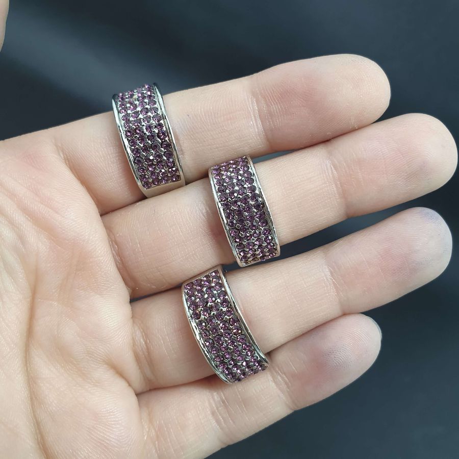 Kit Com 3 Anéis Prata Strass 