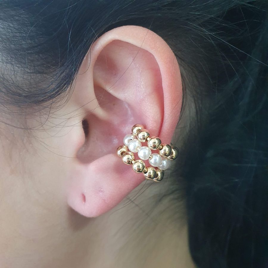 Piercing Fake Folheado Dourado Pérolas 