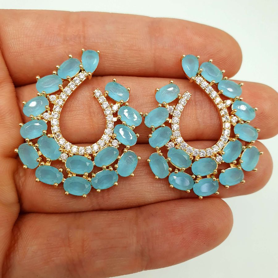 Brinco Semi Joia Ouro Azul 