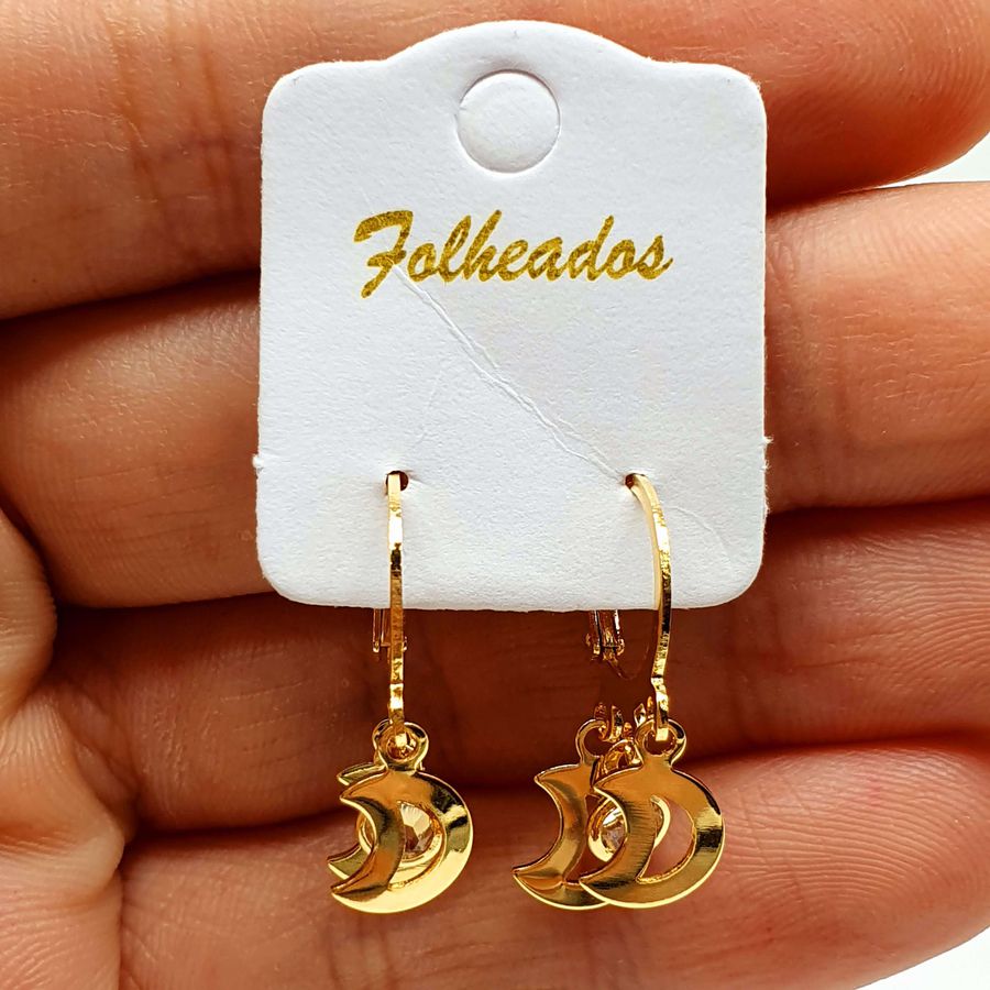 Mini Argola Folheada Dourada Lua 