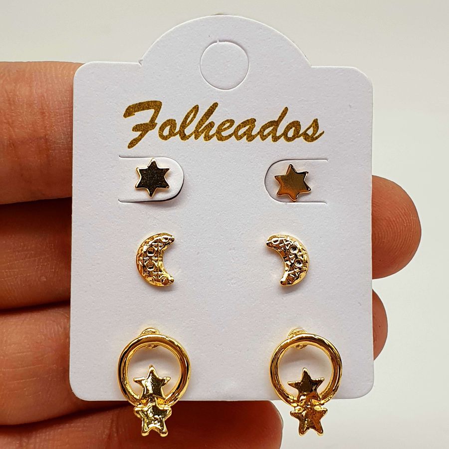 Kit De Brincos Folheados a Ouro 18K Estrela 