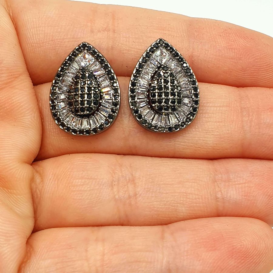 Brinco Semi Joia Ródio Negro Gota Preto 