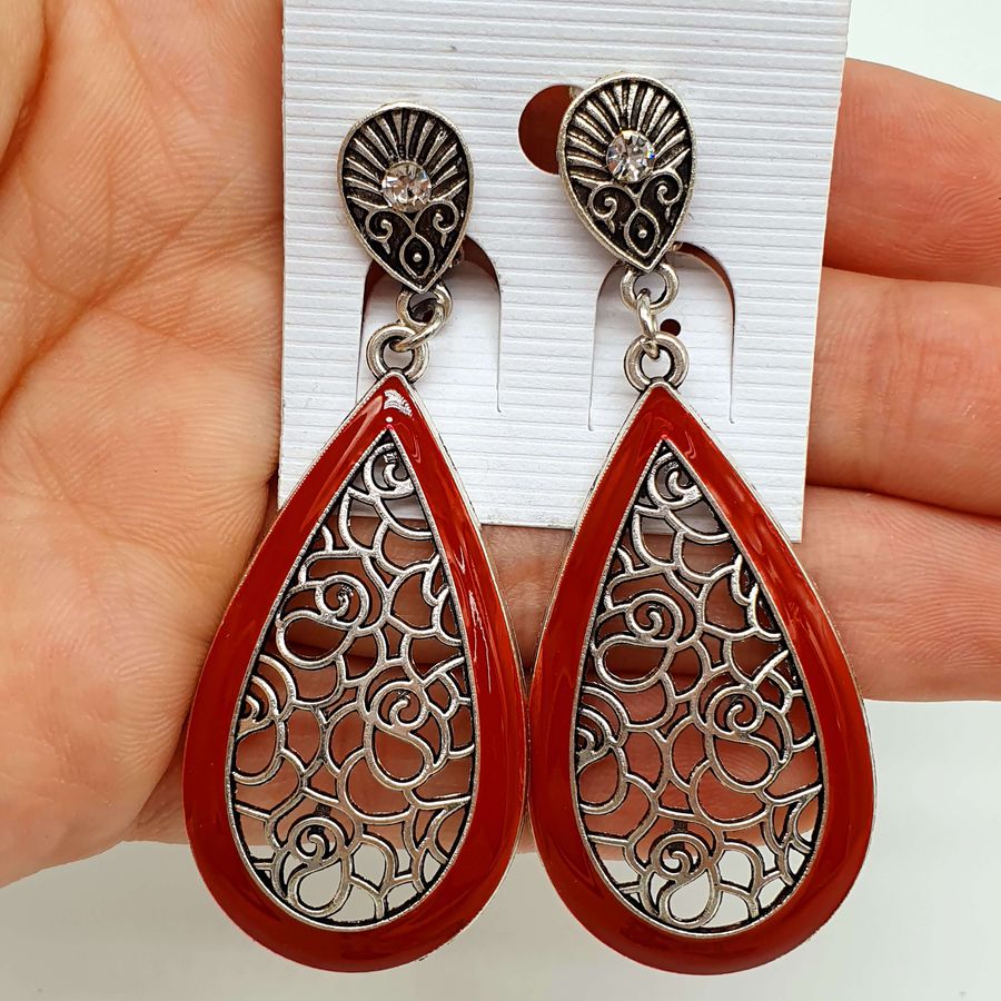Brinco De Pressão Prata Velha Vermelho 