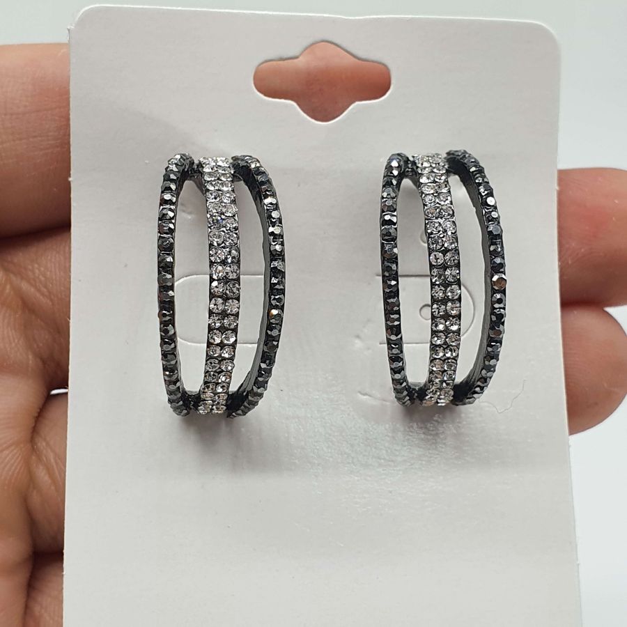 Argola Grafite Strass Hematita 