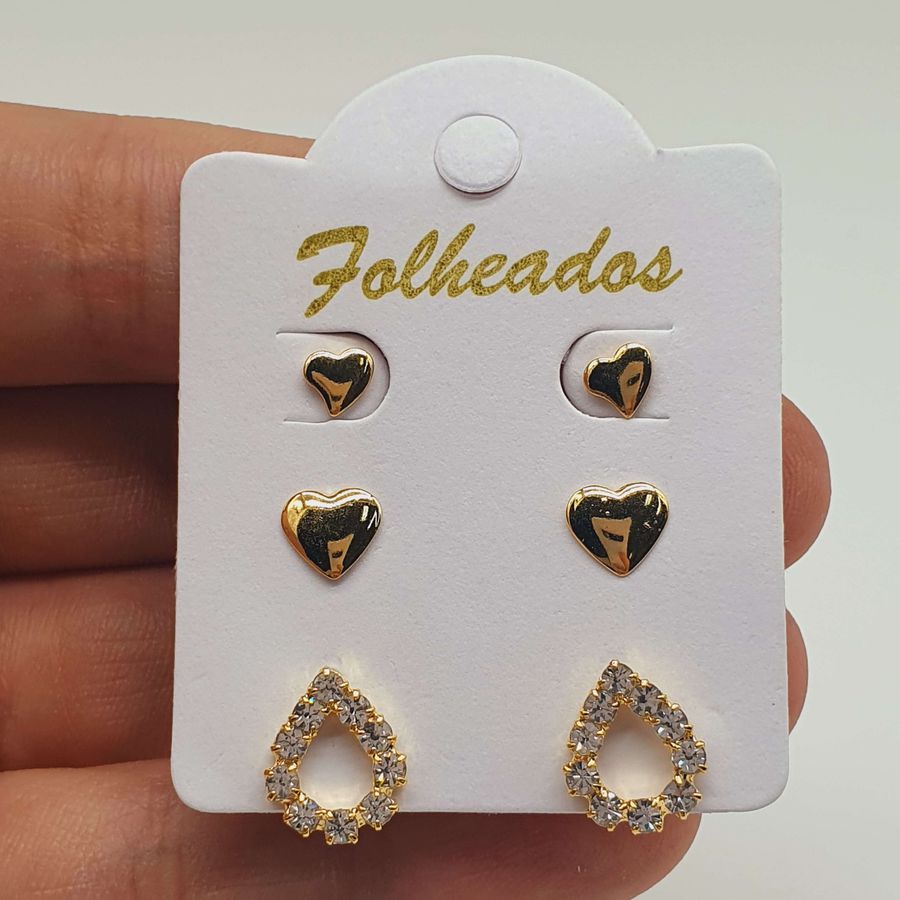 Kit De Brincos Folheados Dourado Gota 