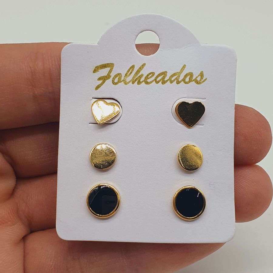 Kit De Brincos Folheados Dourado Disco Preto 