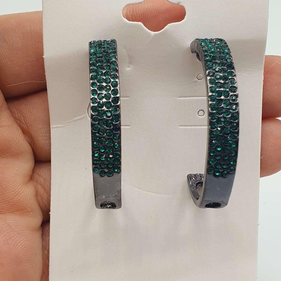 Argola Strass Grafite Verde