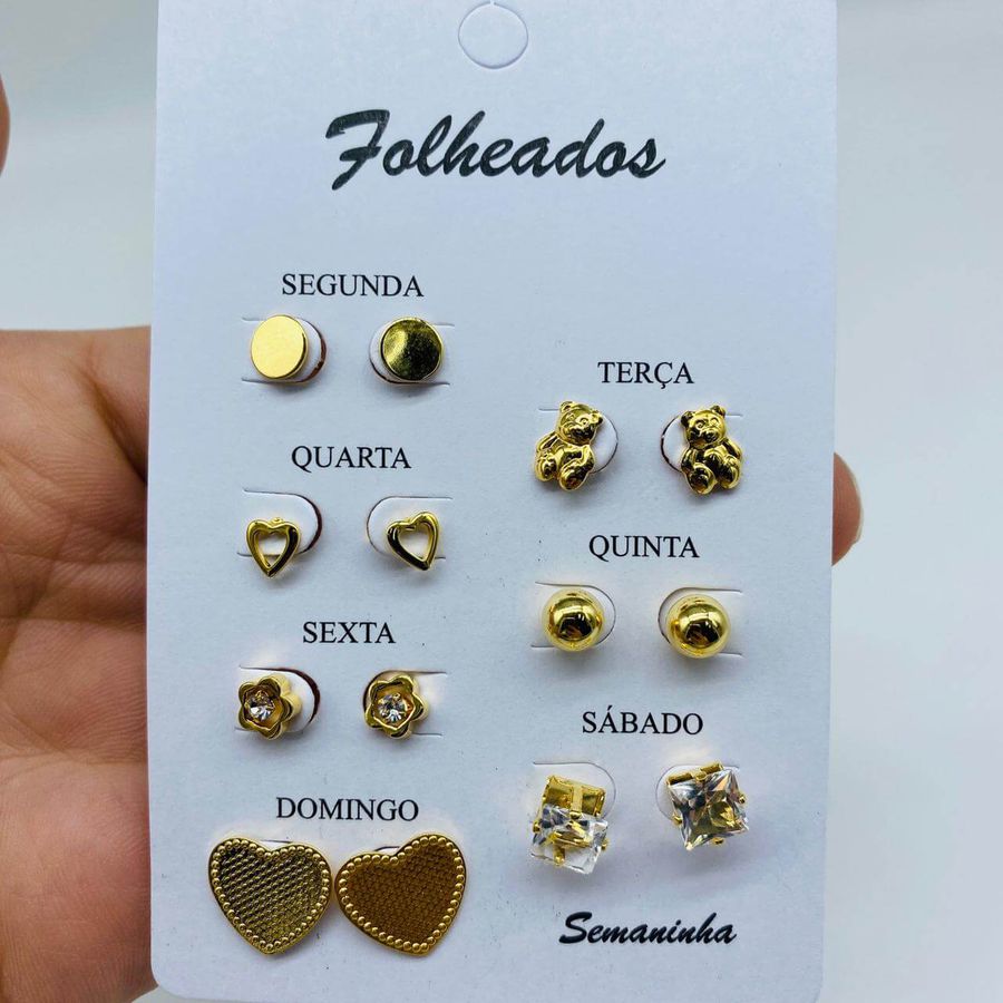 Kit De Brincos Dourados Dias Da Semana Variados 14