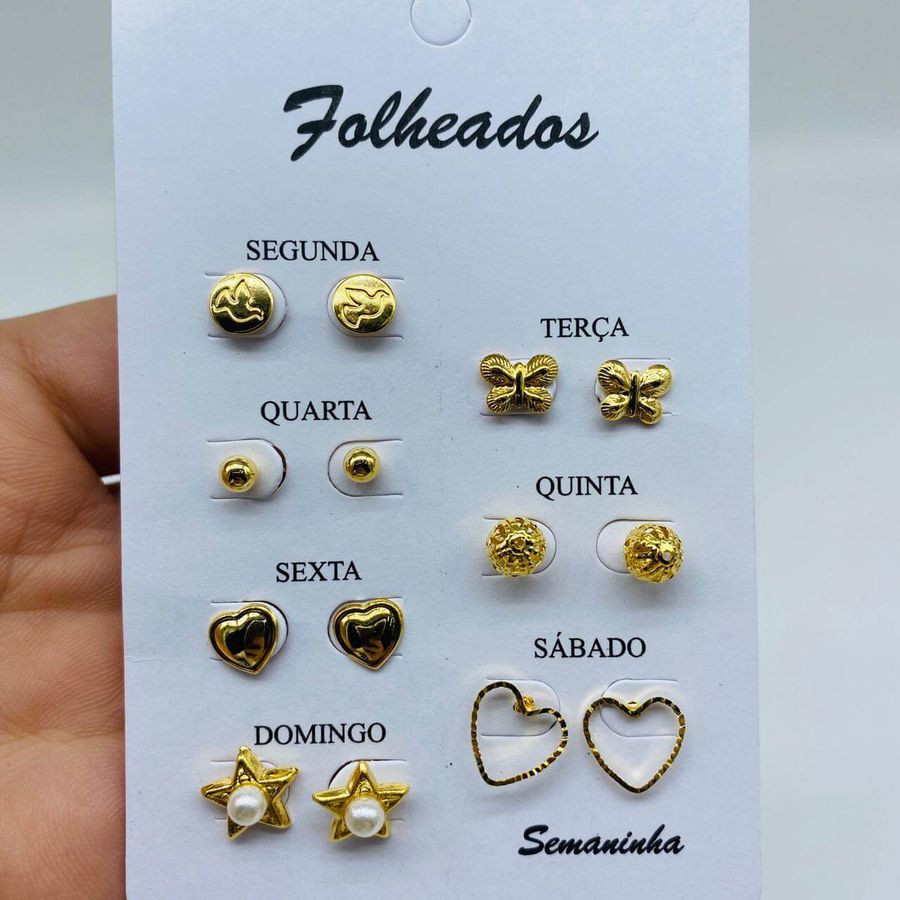 Kit De Brincos Dourados Dias Da Semana Variados 13