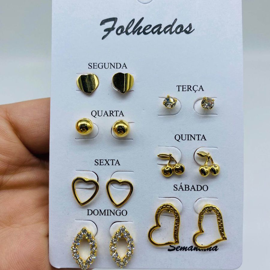 Kit De Brincos Dourados Dias Da Semana Variados 5
