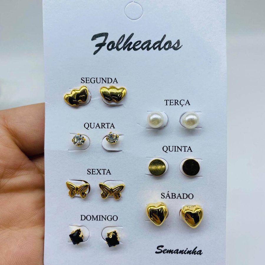 Kit De Brincos Dourados Dias Da Semana Variados 19