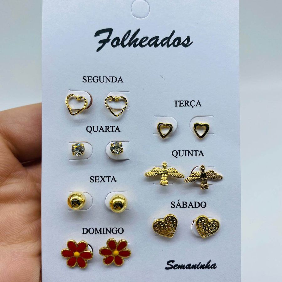 Kit De Brincos Dourados Dias Da Semana Variados 23