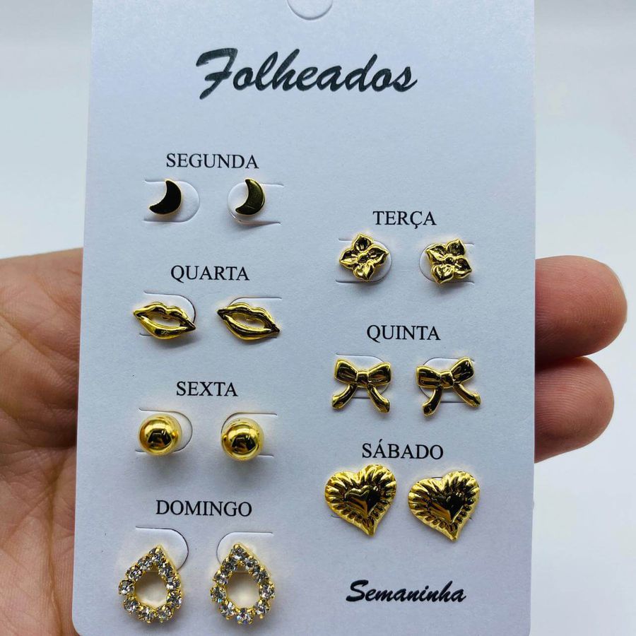 Kit De Brincos Dourados Dias Da Semana Variados 3