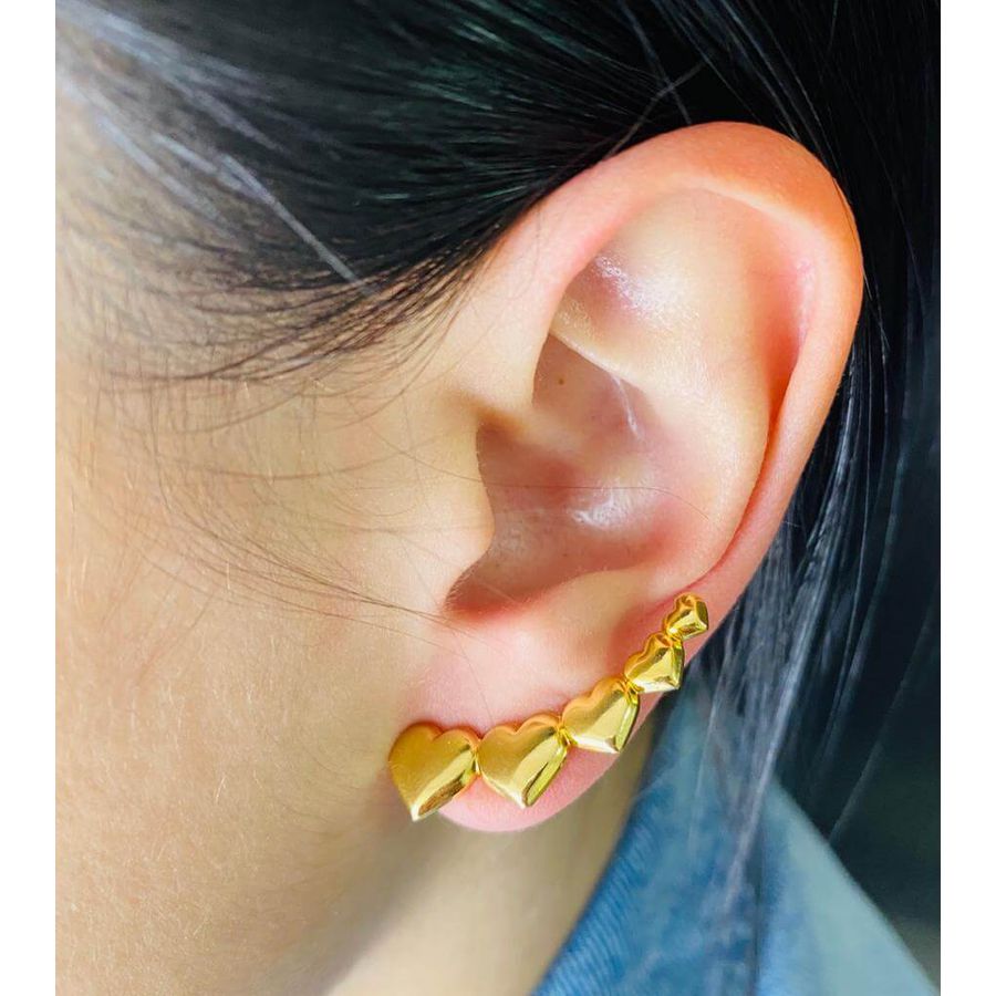 Brinco Ear Cuff Dourado Coração 