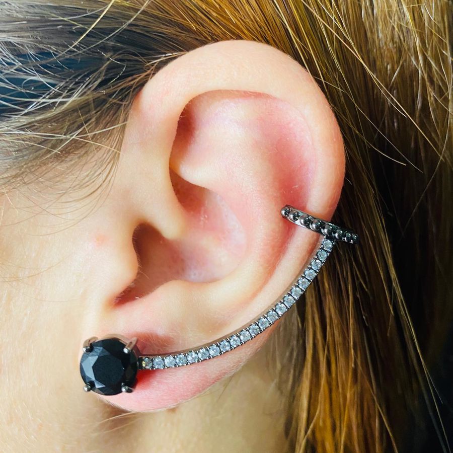 Brinco Ear Cuff Zircônia Grafite Preto 