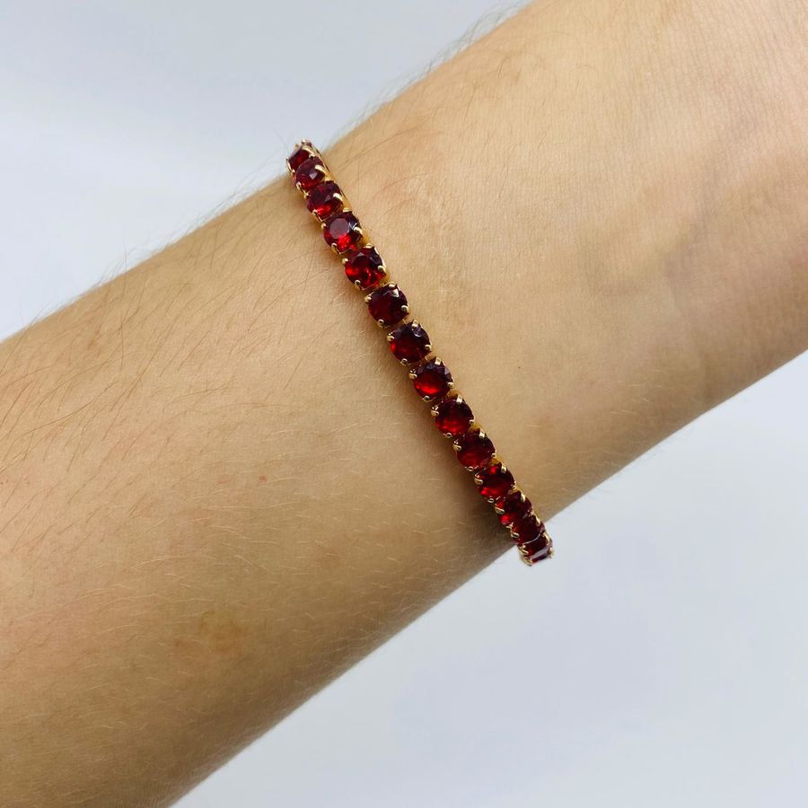 Pulseira Gravatinha Zircônia Dourado Vermelho 