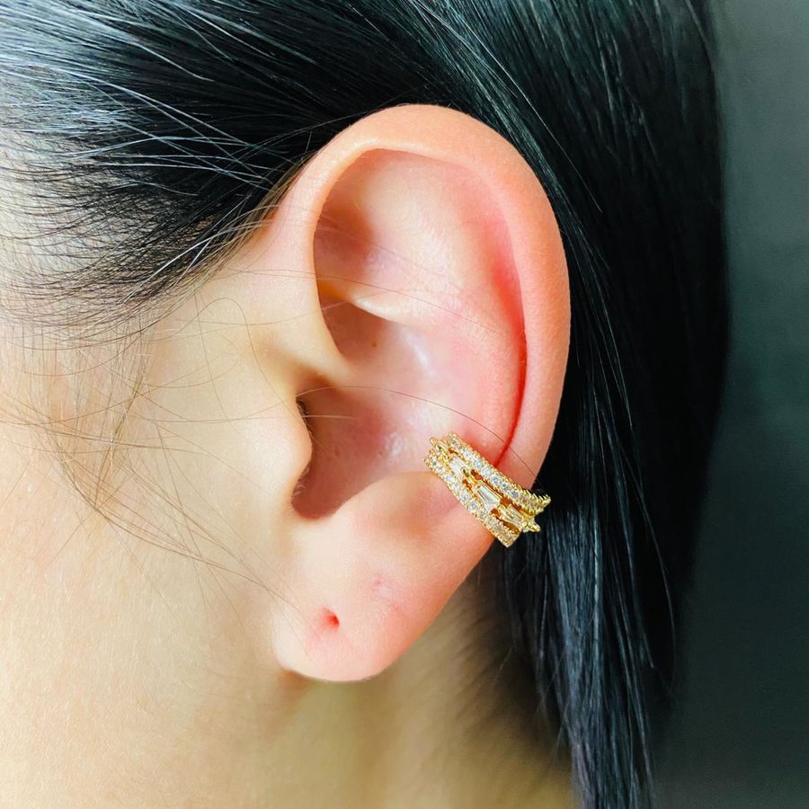 Par De Piercing Fake Zircônia Dourado