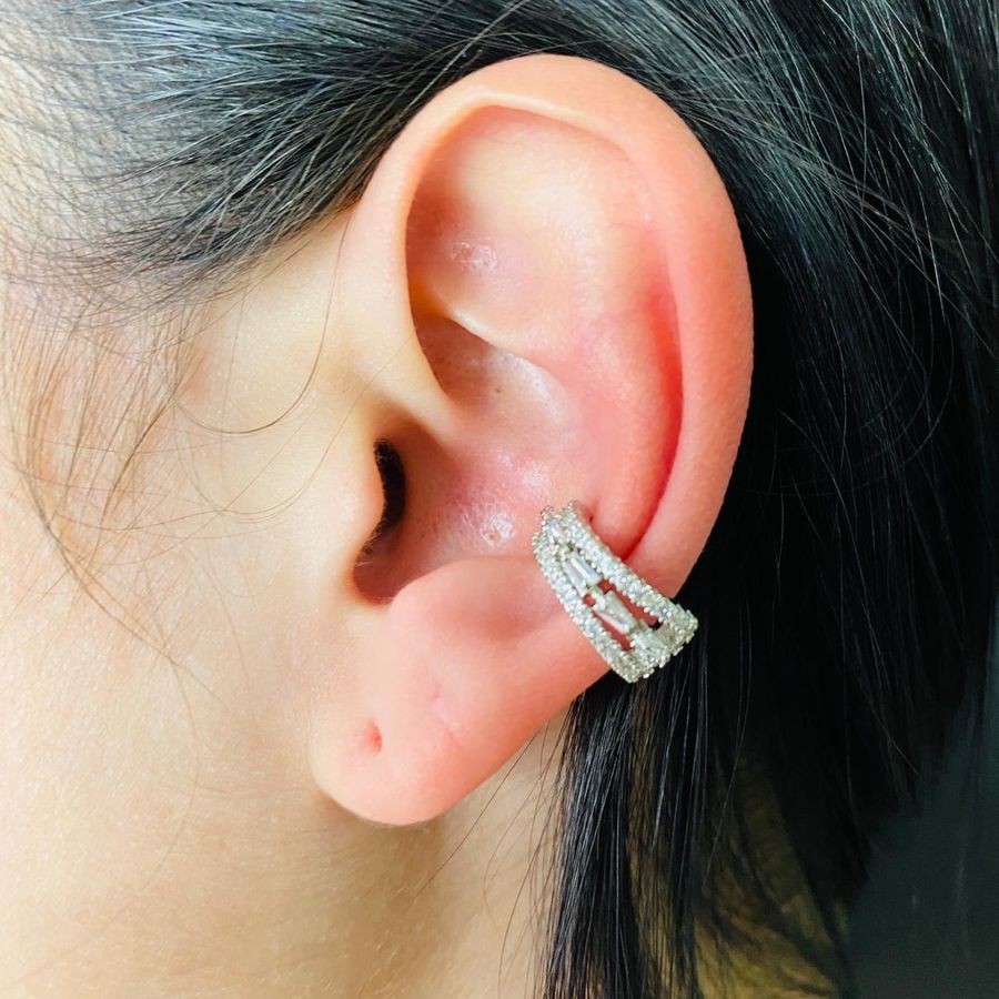 Par De Piercing Fake Zircônia Prata 