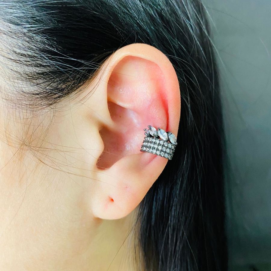 Par De Piercing Fake Zircônia Grafite Branco 
