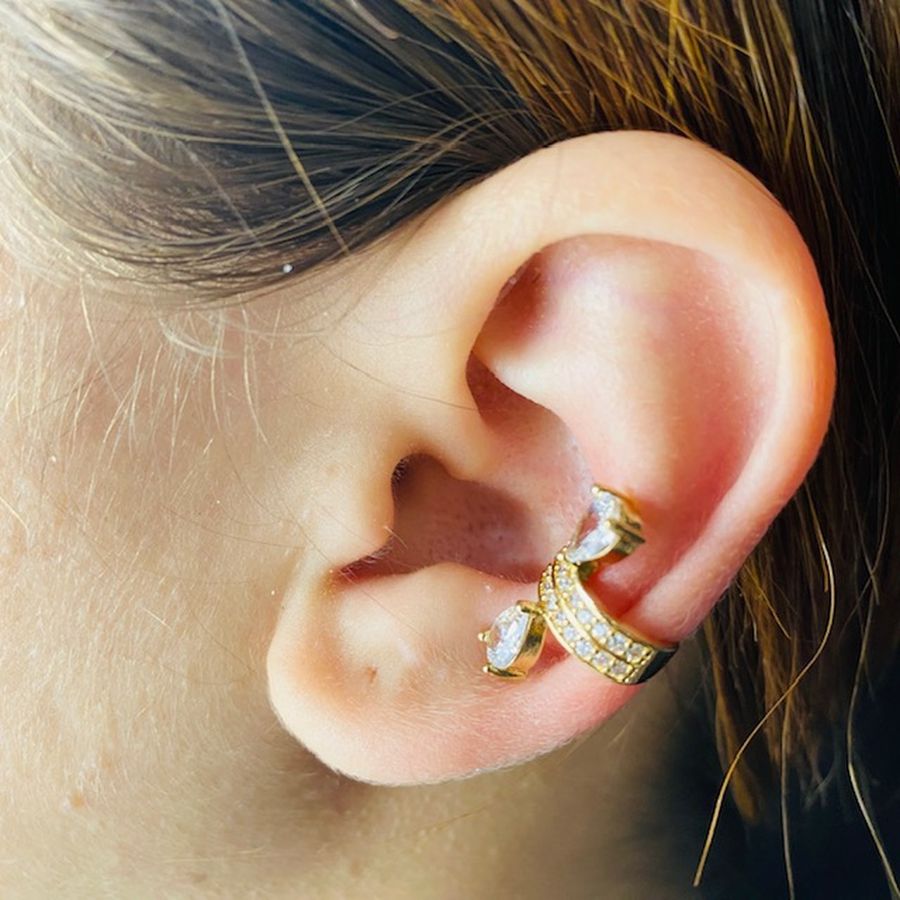 Piercing Fake (Uma Unidade) Zircônia Dourado Branco 