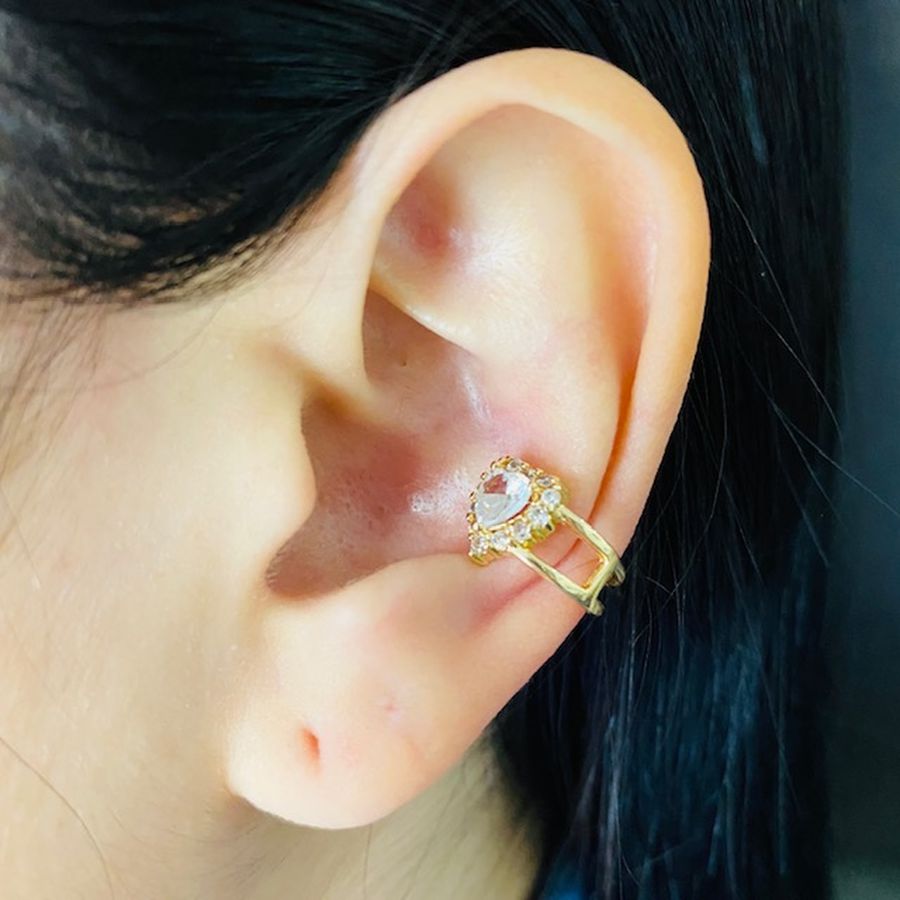 Piercing Fake (Uma Unidade) Zircônia Coração Dourado 