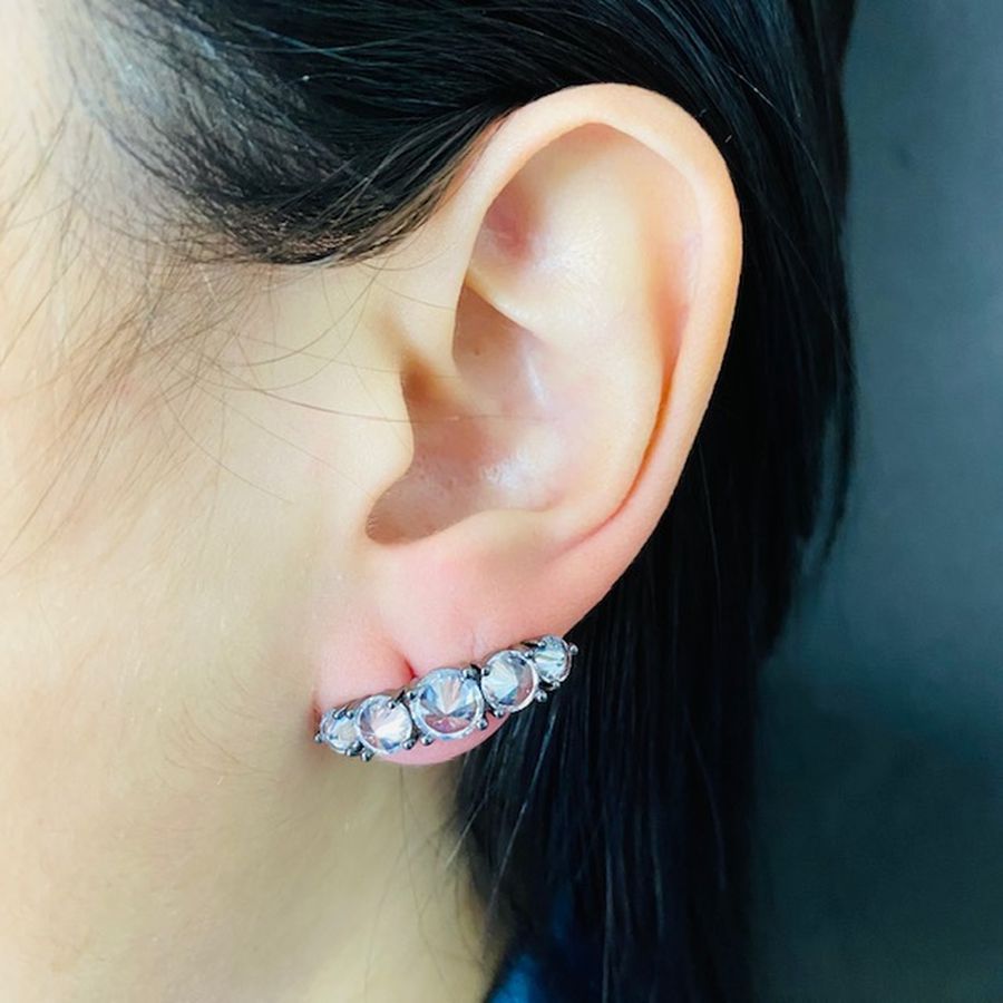 Brinco Ear Cuff Zircônia Grafite Branco 