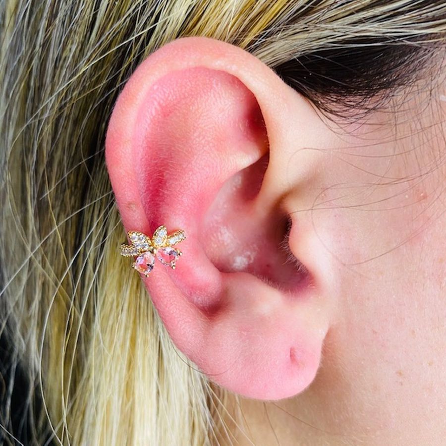 Piercing Fake Zircônia Dourado Rosa 