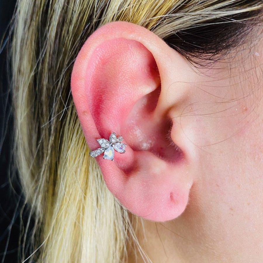 Piercing Fake Zircônia Prata Branco 