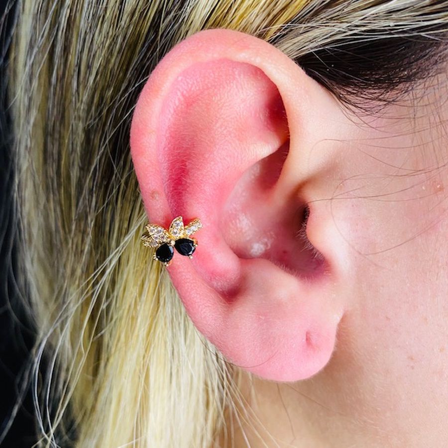 Piercing Fake Zircônia Dourado Preto 
