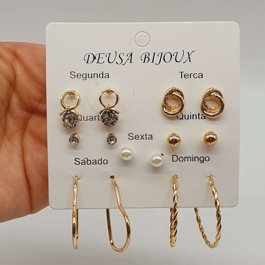Kit De Brincos Dias Da Semana Dourado Coração 