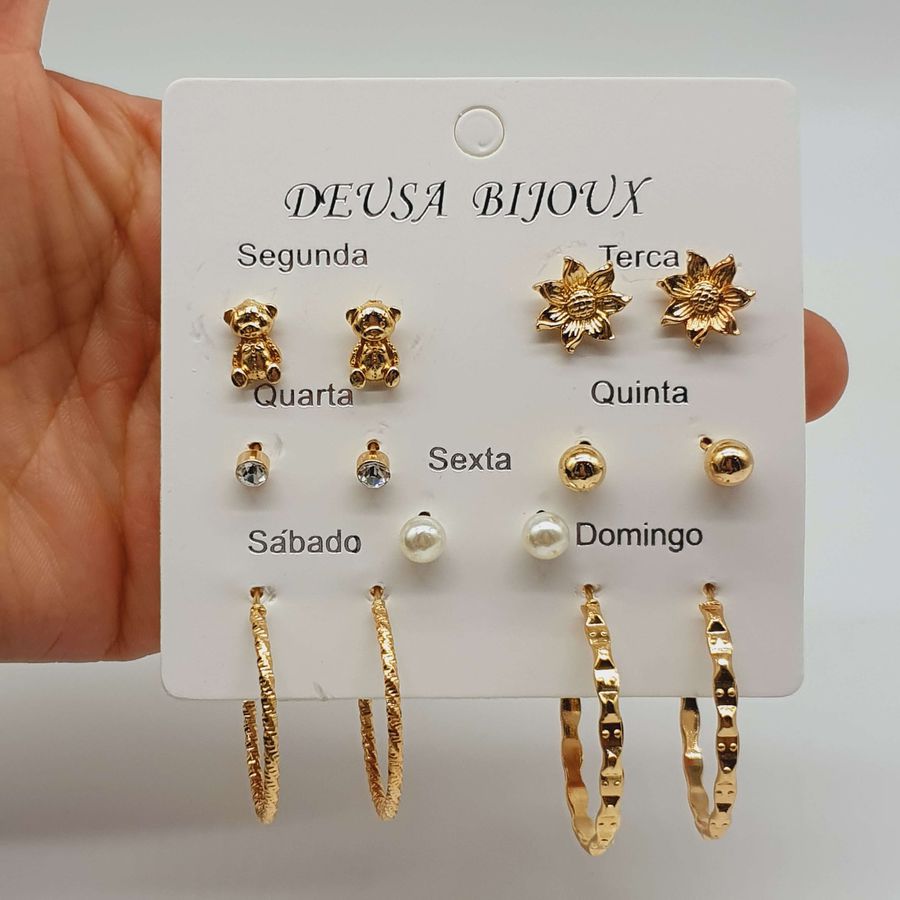 Kit De Brincos Dias Da Semana Dourado Ursinho 
