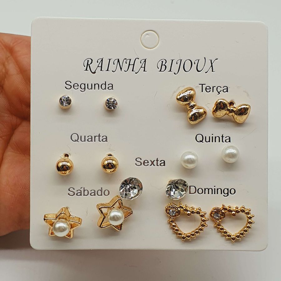Kit De Brincos Dias Da Semana Dourado Coração 