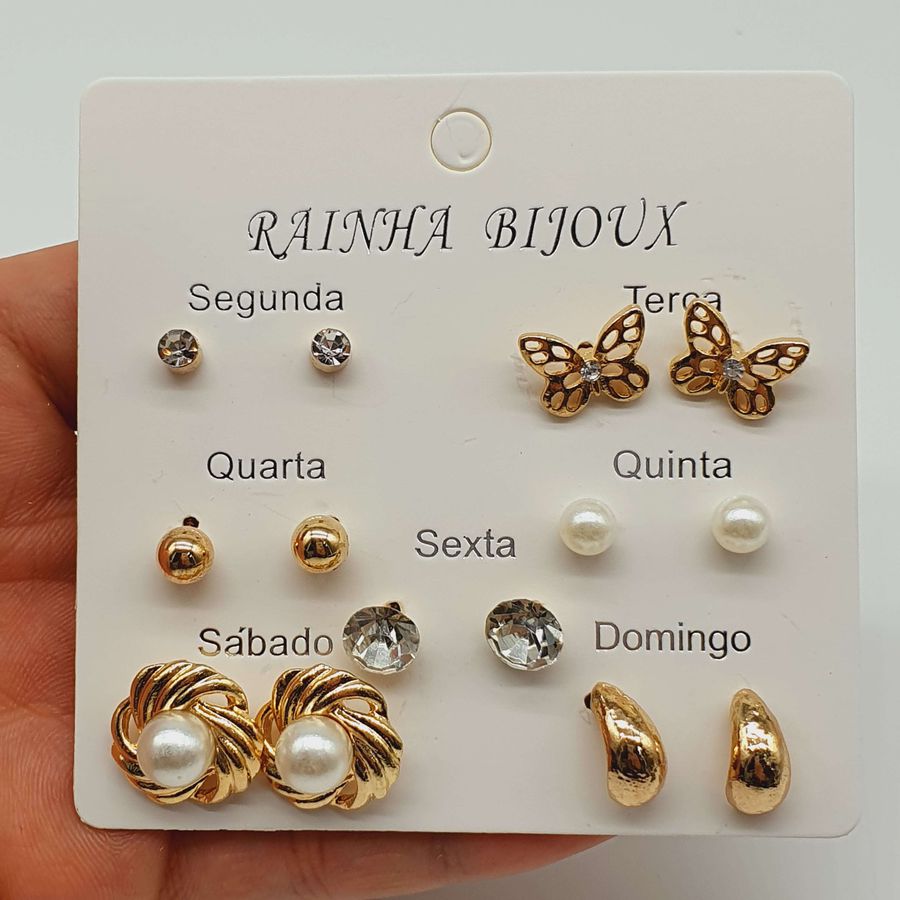 Kit De Brincos Dias Da Semana Dourado Borboleta 