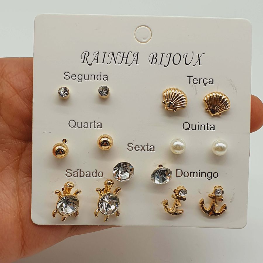 Kit De Brincos Dias Da Semana Dourado Âncora 