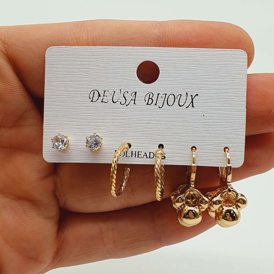 Kit De Brincos Dourado Esferas 