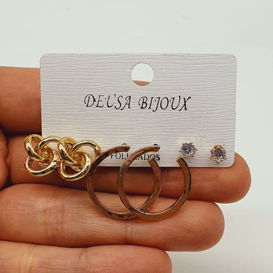 Kit De Brincos Dourado Elos 