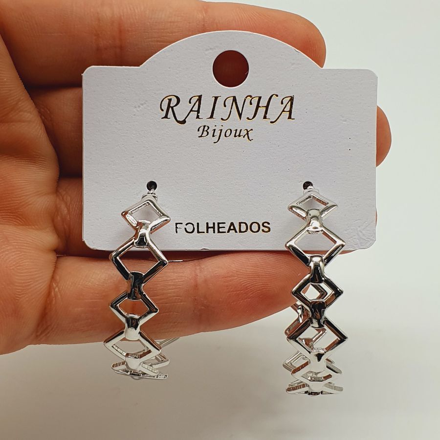 Argola Geométrica Prata 
