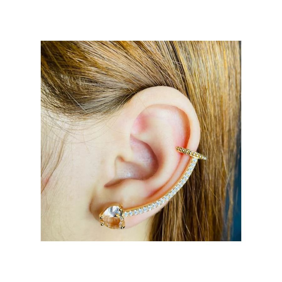 Brinco Ear Cuff Zircônia Coração Dourado Rosê 