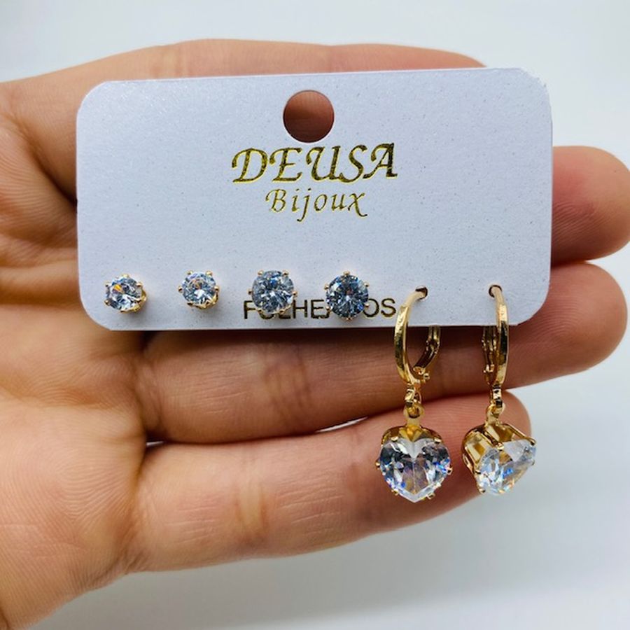 Kit De Brincos Coração Dourado 